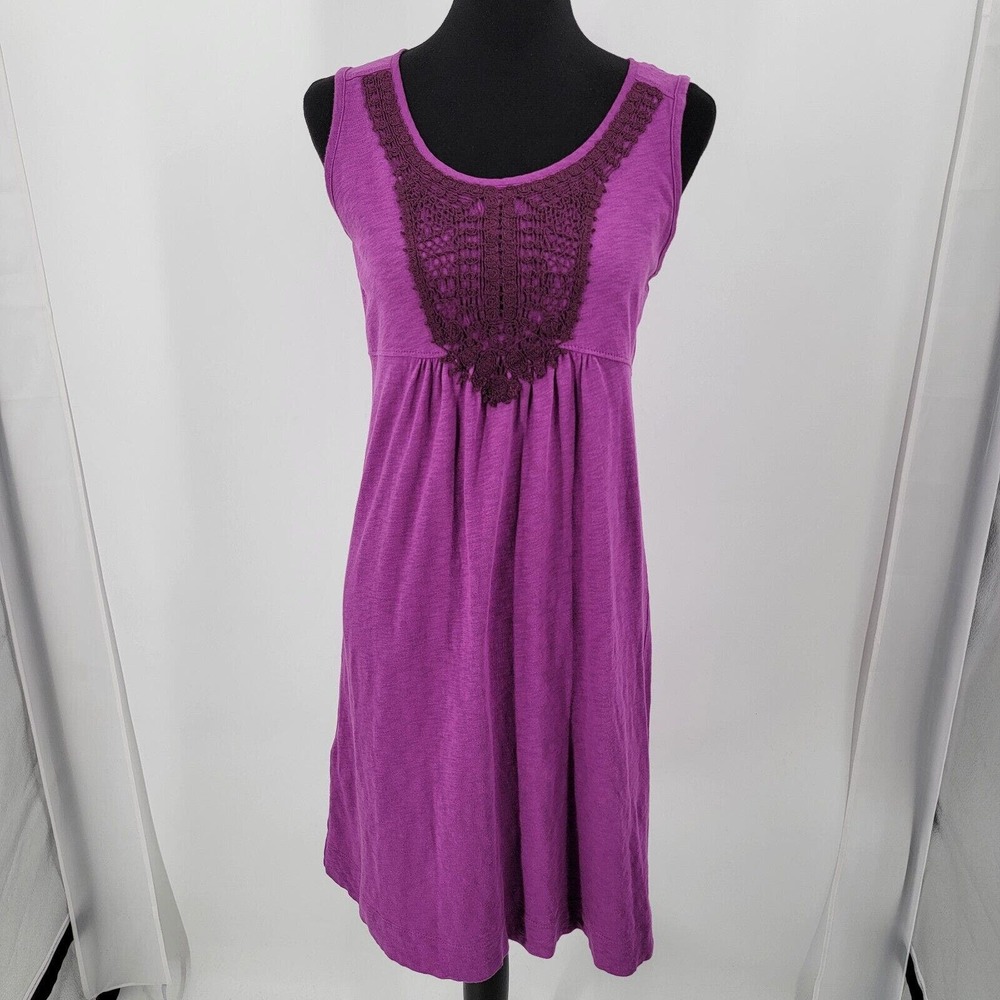 Eddie Bauer Tank Dress Womens Medium Crochet Trim Neckline Purple Sleeveless